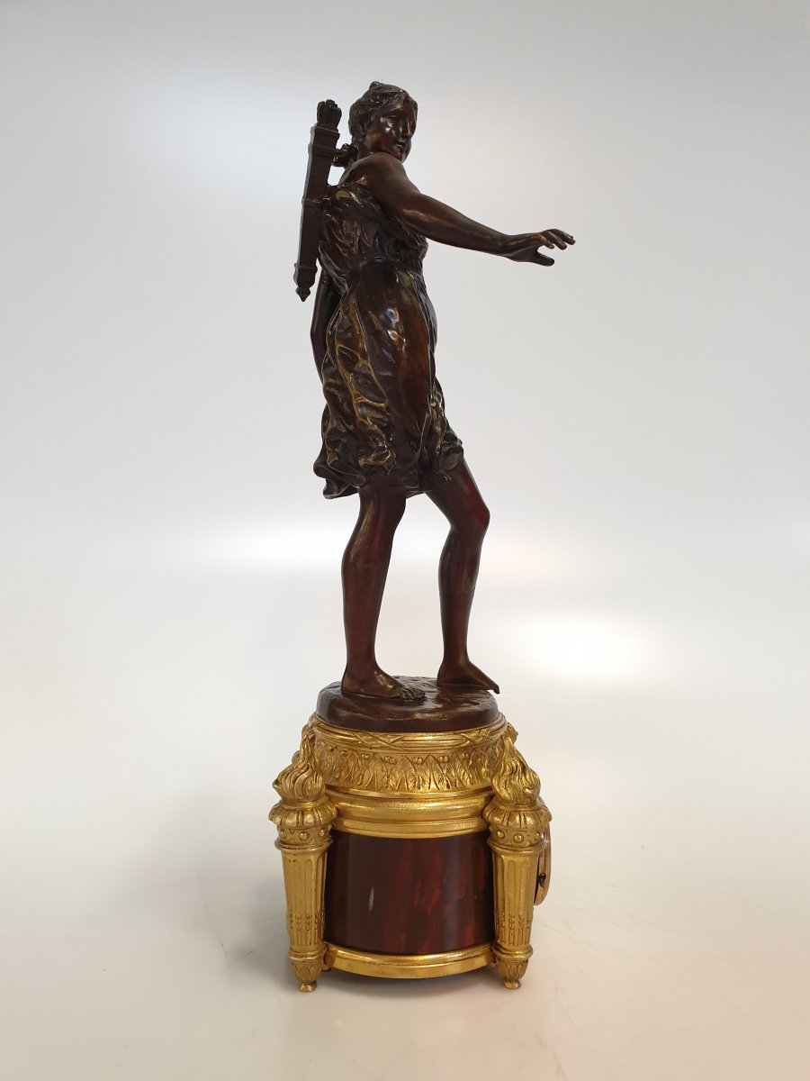 Pendulum Diane Huntress Signed A. Peene Bronze Marble 19th Century-photo-4