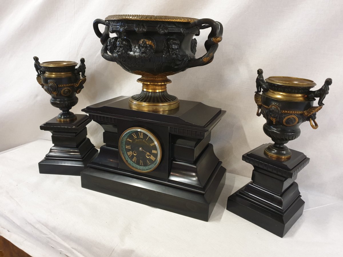 Bronze And Marble Clockset Barbedienne 19th Century-photo-2