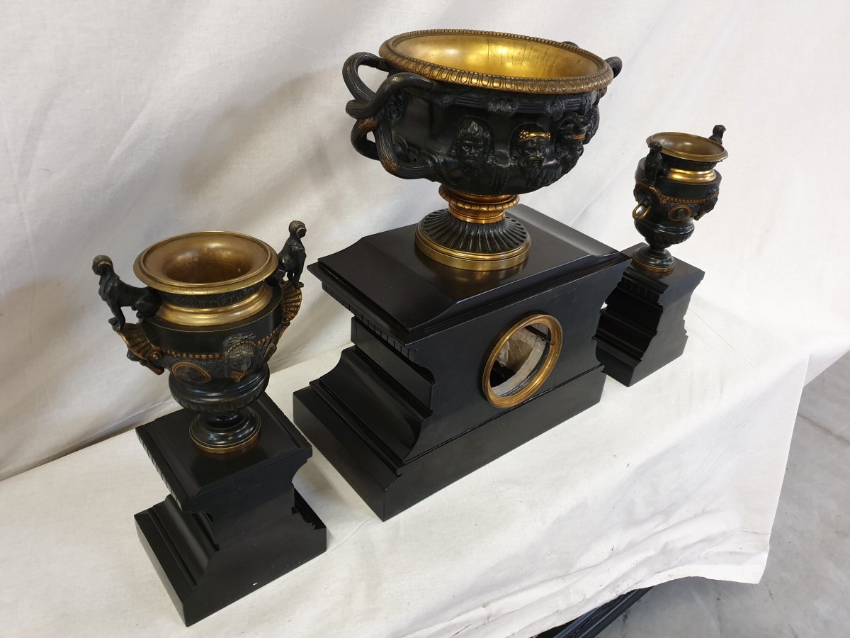 Bronze And Marble Clockset Barbedienne 19th Century-photo-4