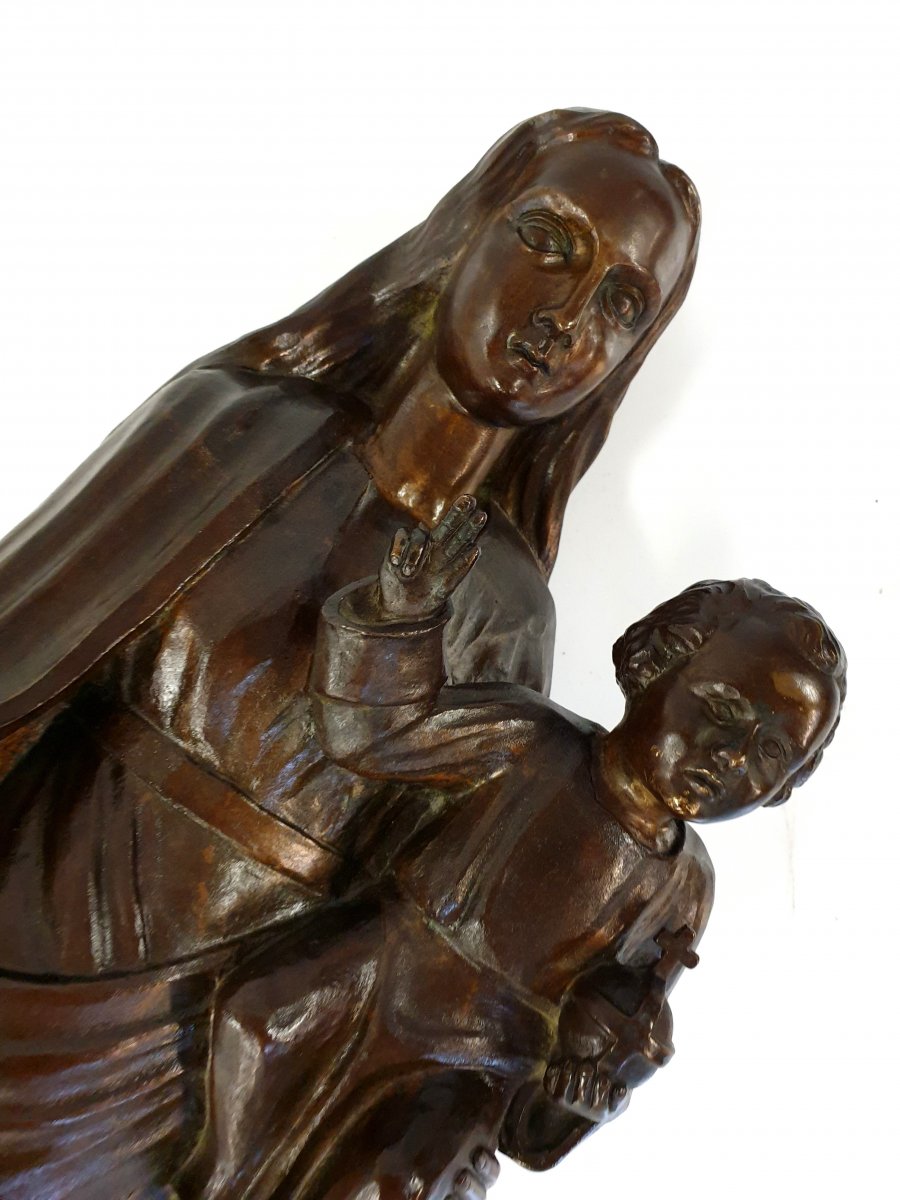 Figure En Bronze Marie Avec Jésus 65 cm Art-déco Signé-photo-6