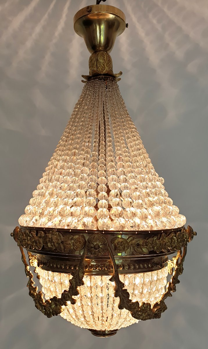 Chandelier Bronze And Crystal 19th Century-photo-2