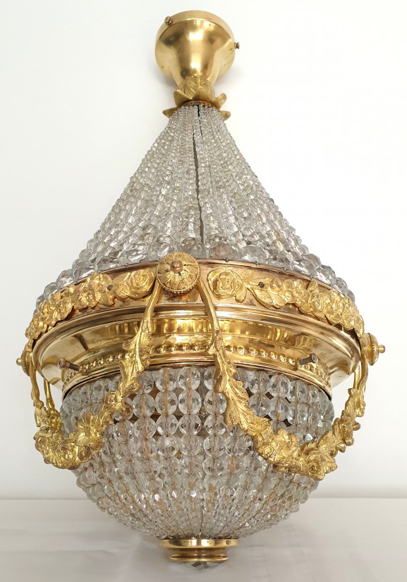 Chandelier Bronze And Crystal 19th Century-photo-3