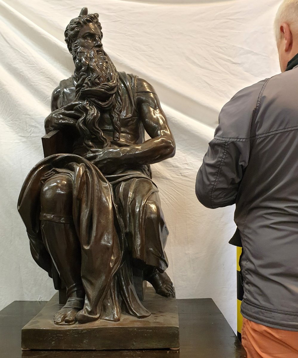 Large Bronze Figure Moses Barbedienne Michelangelo