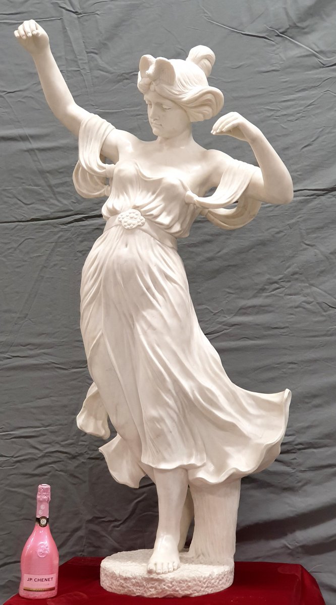 Grande Figure En Marbre 150 Cm La Danseur Carrara Statuario E. Drouot Art Nouveau