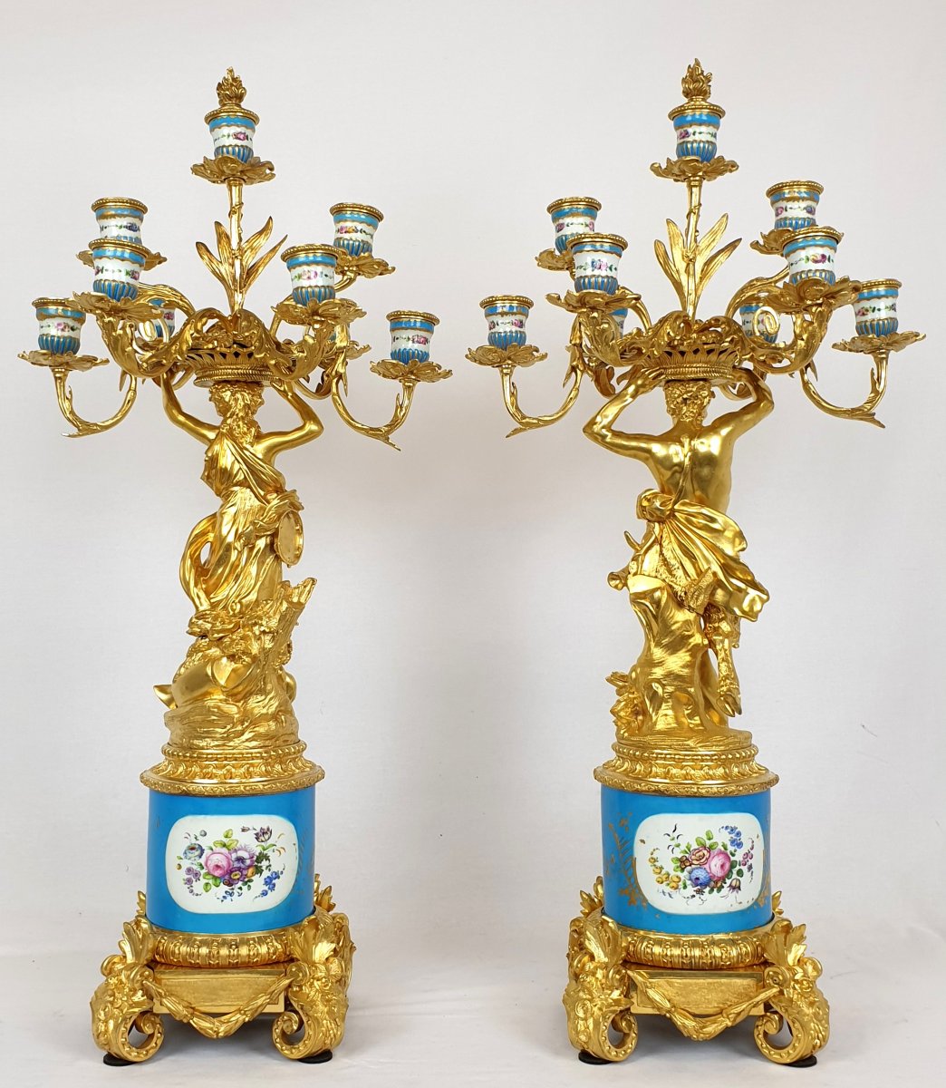 Paire De Candélabres Figurale Sevres Bronze Dore 85 Cm-photo-3