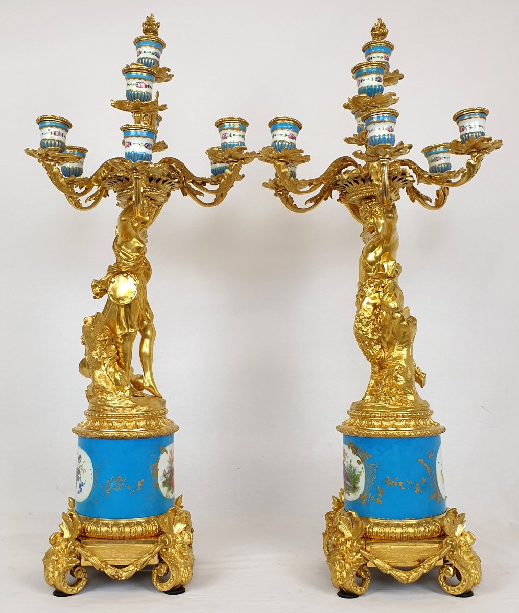 Paire De Candélabres Figurale Sevres Bronze Dore 85 Cm-photo-4