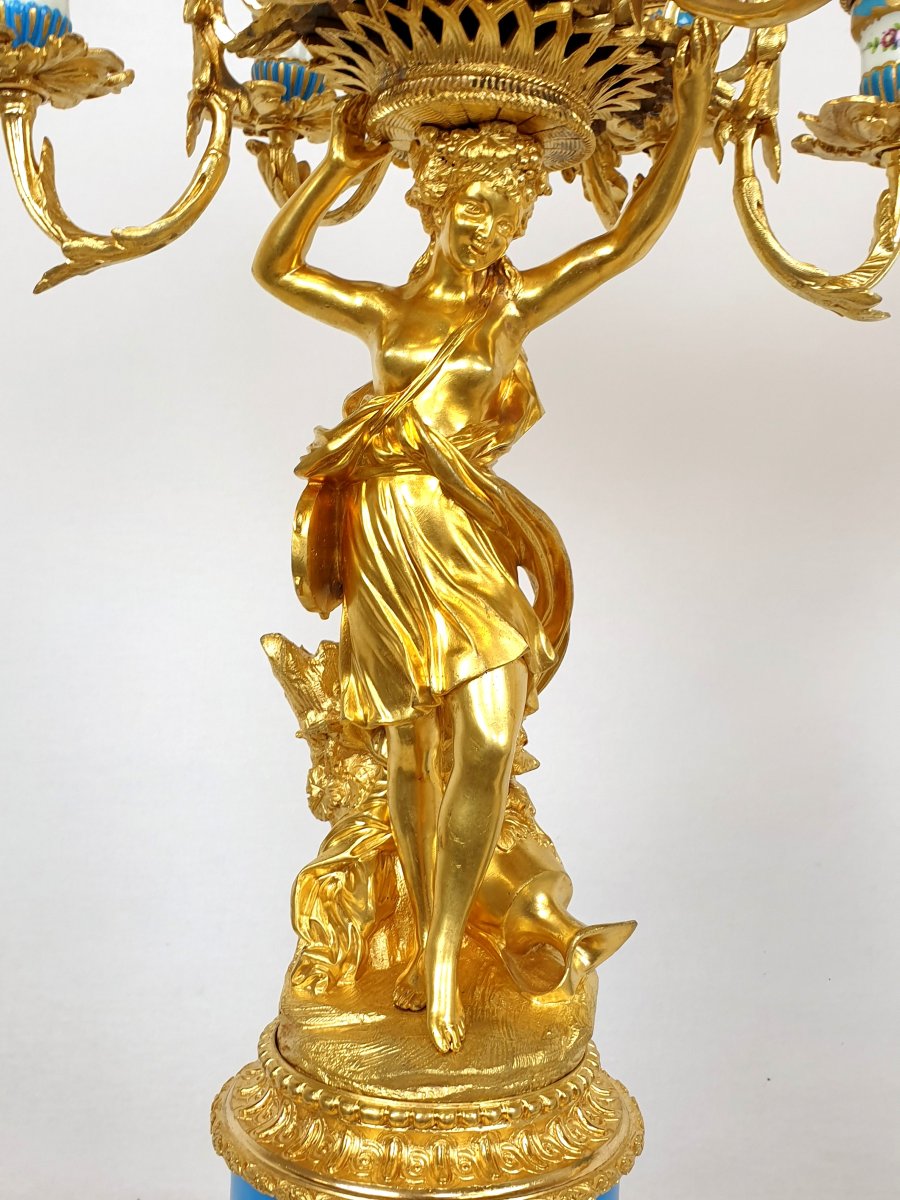 Paire De Candélabres Figurale Sevres Bronze Dore 85 Cm-photo-1