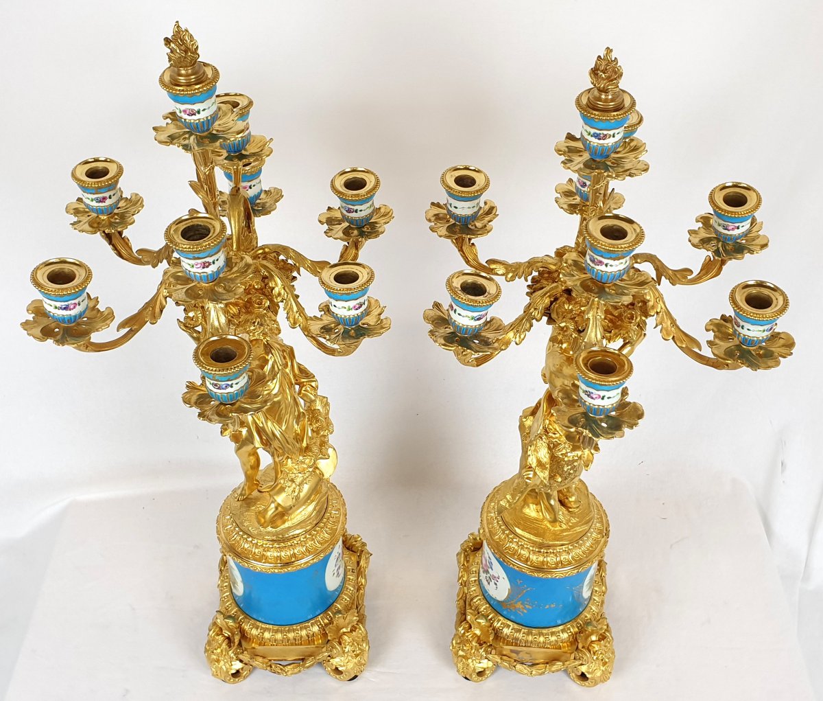 Paire De Candélabres Figurale Sevres Bronze Dore 85 Cm-photo-4