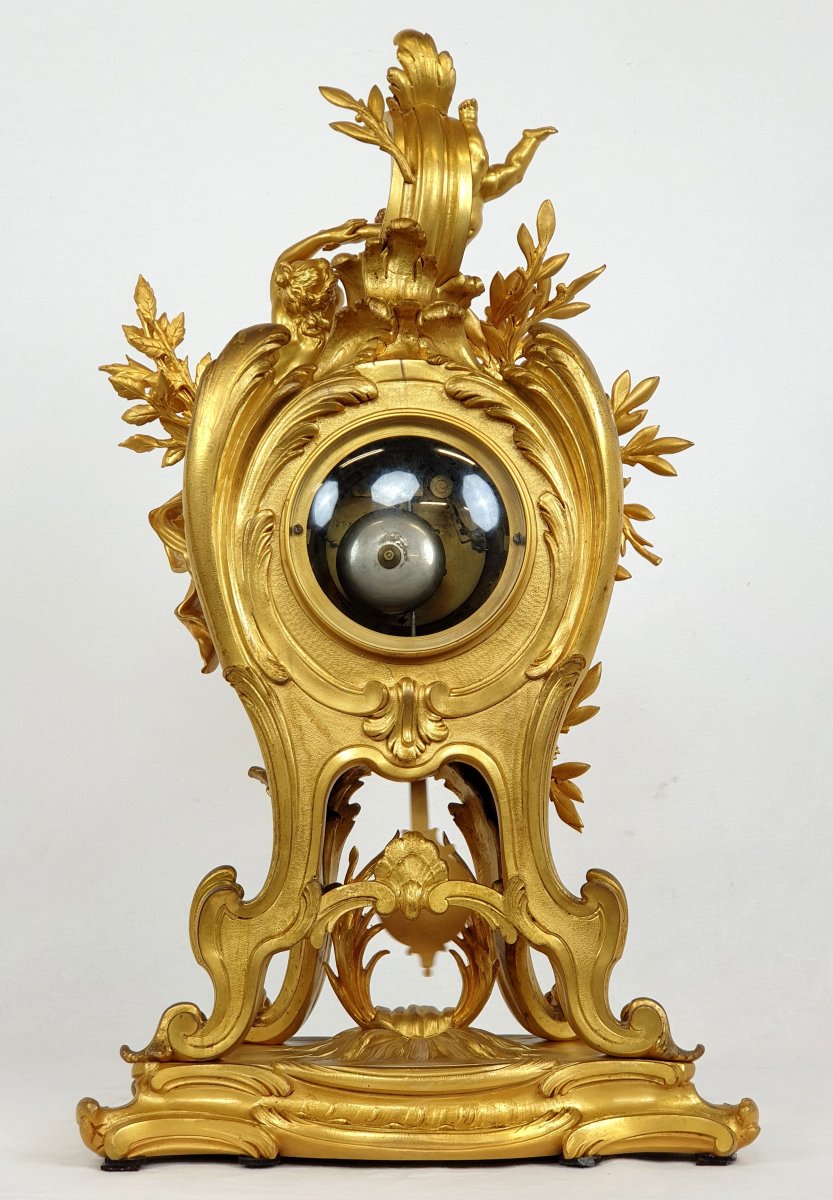 Clock In Bronze Gilded Rococo Style Putto 19th Century-photo-3