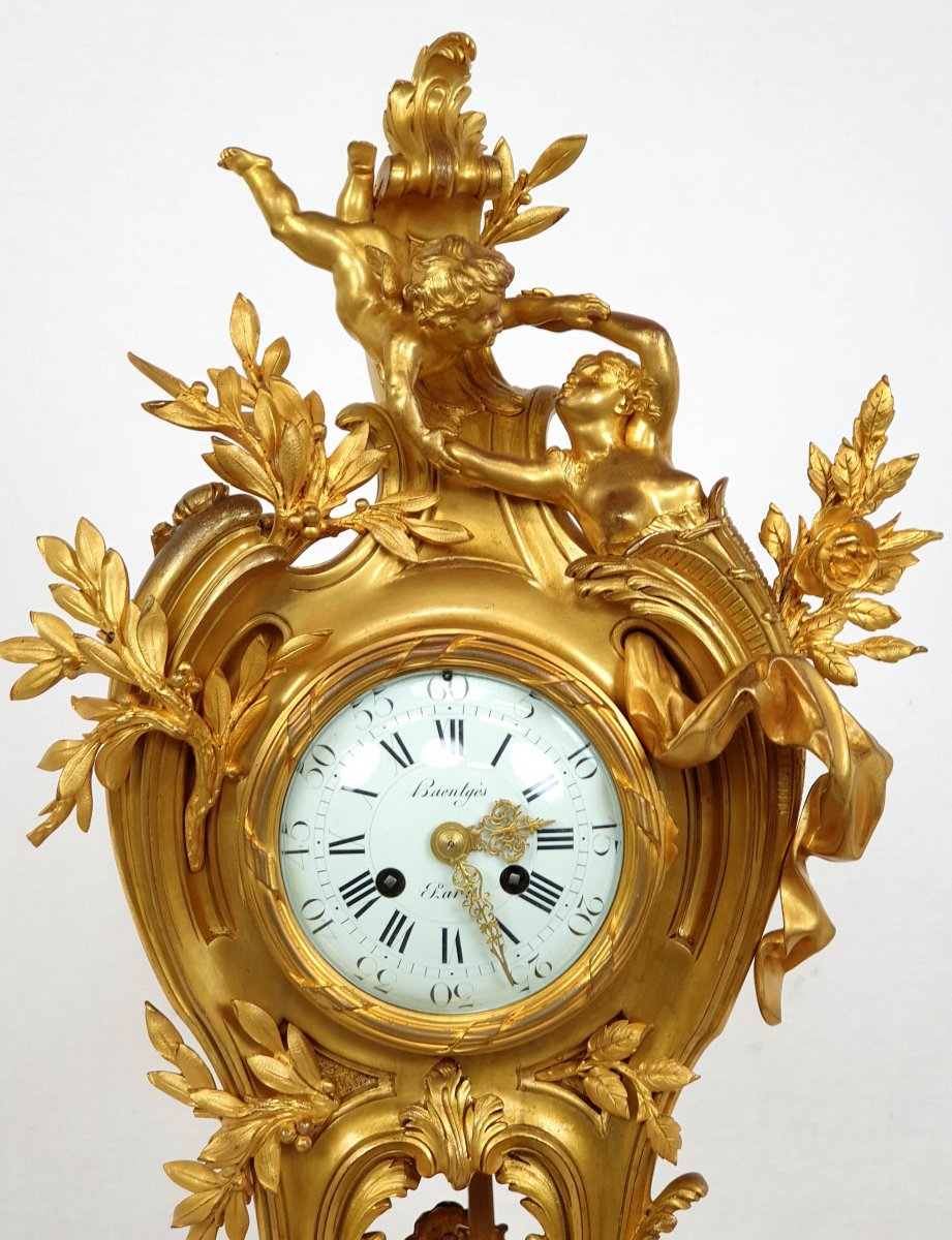 Clock In Bronze Gilded Rococo Style Putto 19th Century-photo-1