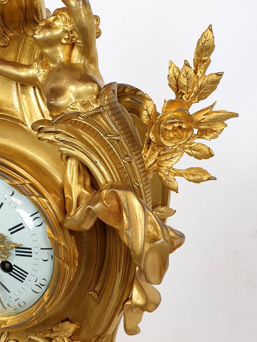 Clock In Bronze Gilded Rococo Style Putto 19th Century-photo-3