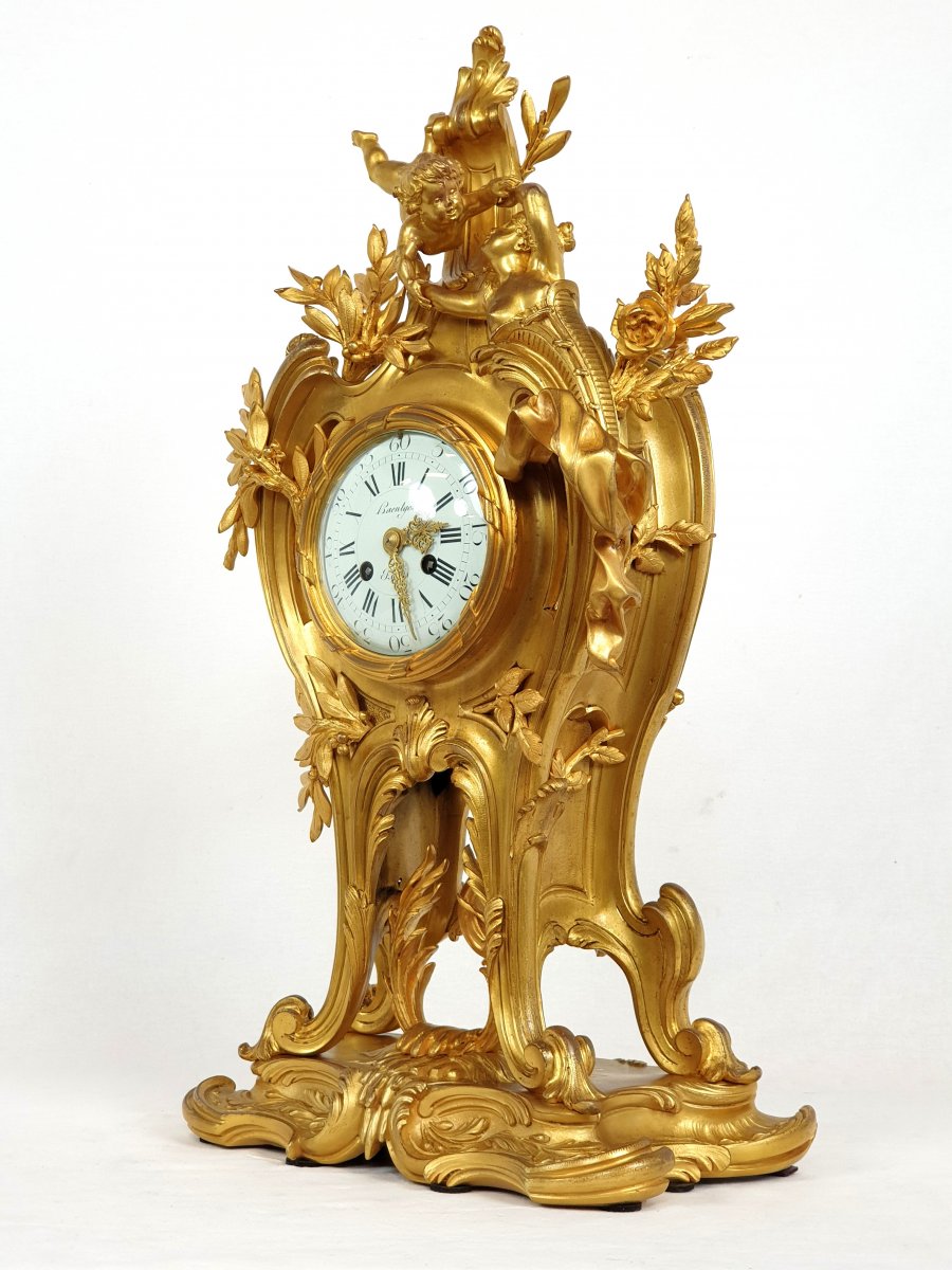 Clock In Bronze Gilded Rococo Style Putto 19th Century-photo-5