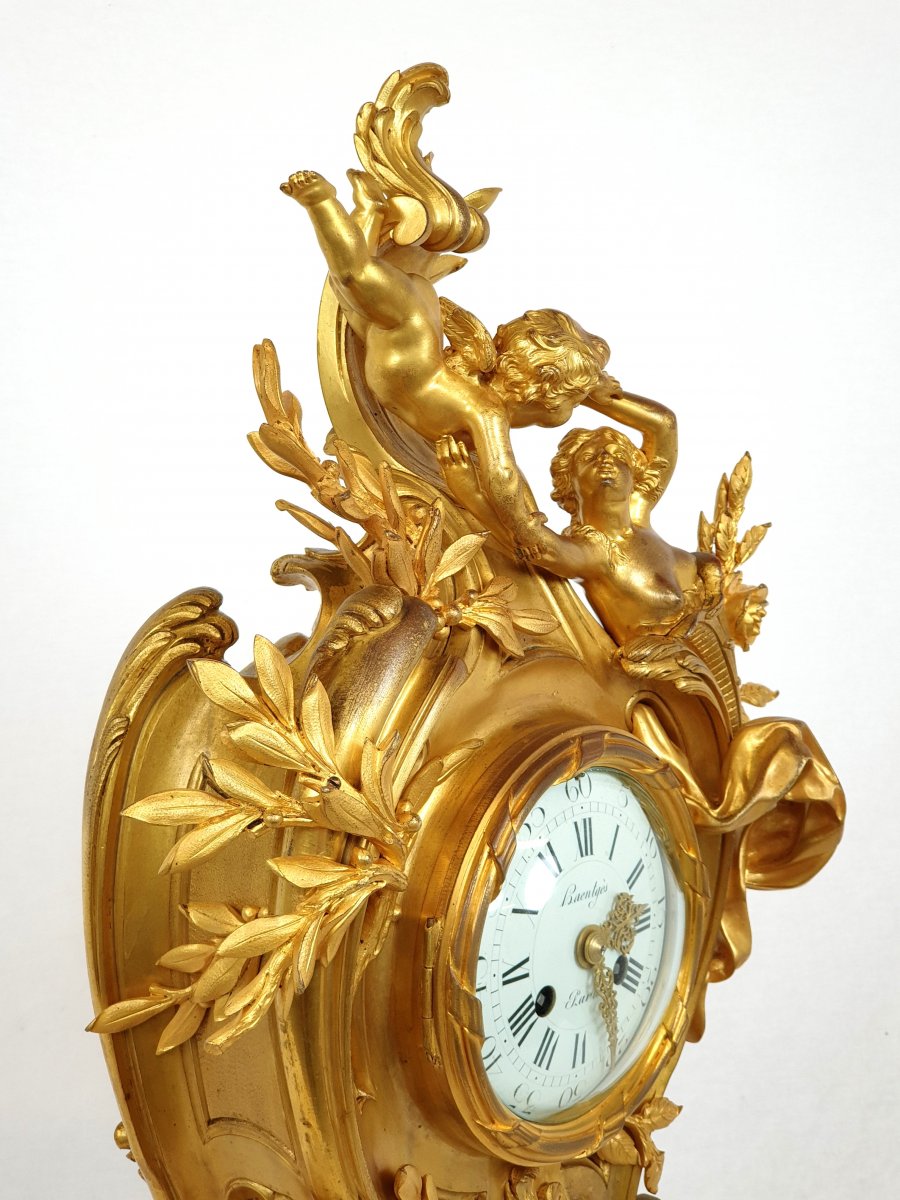 Clock In Bronze Gilded Rococo Style Putto 19th Century-photo-6