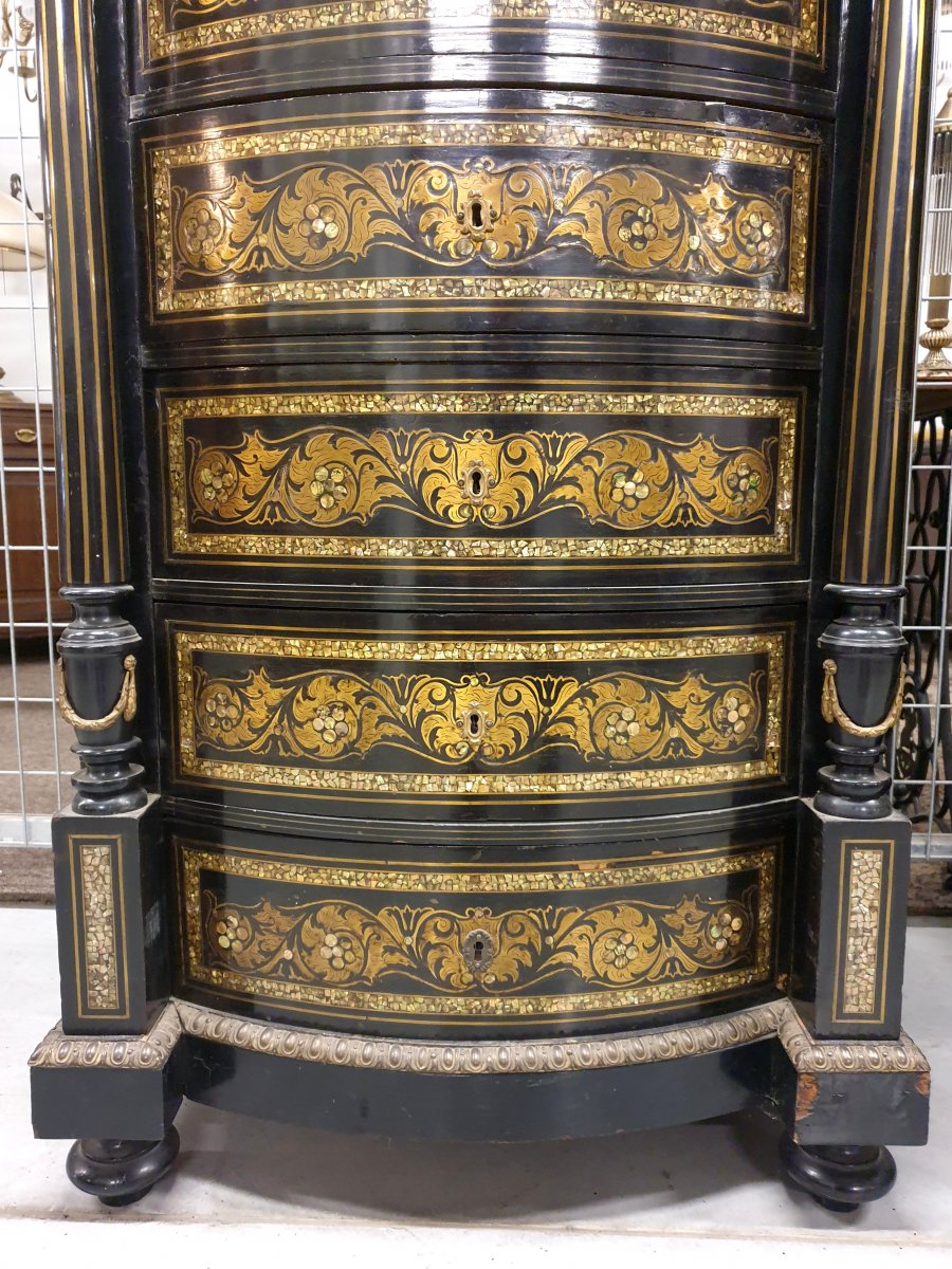 Paire De Commodes Napoleon III Perle Marqueterie 1840-1850-photo-2