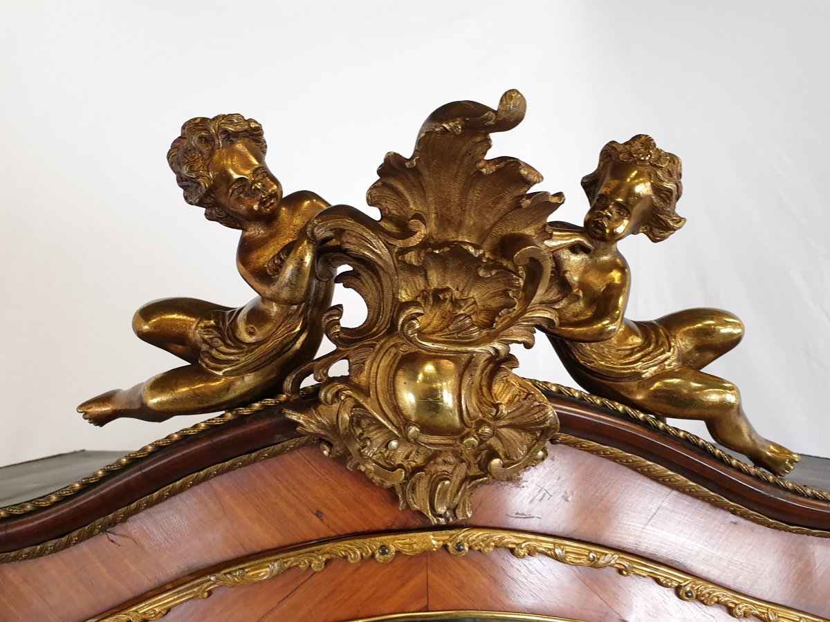 Grande Vitrine Bombée Vernis Martin H. Lebrun 19eme siecle Bronze Putto-photo-4