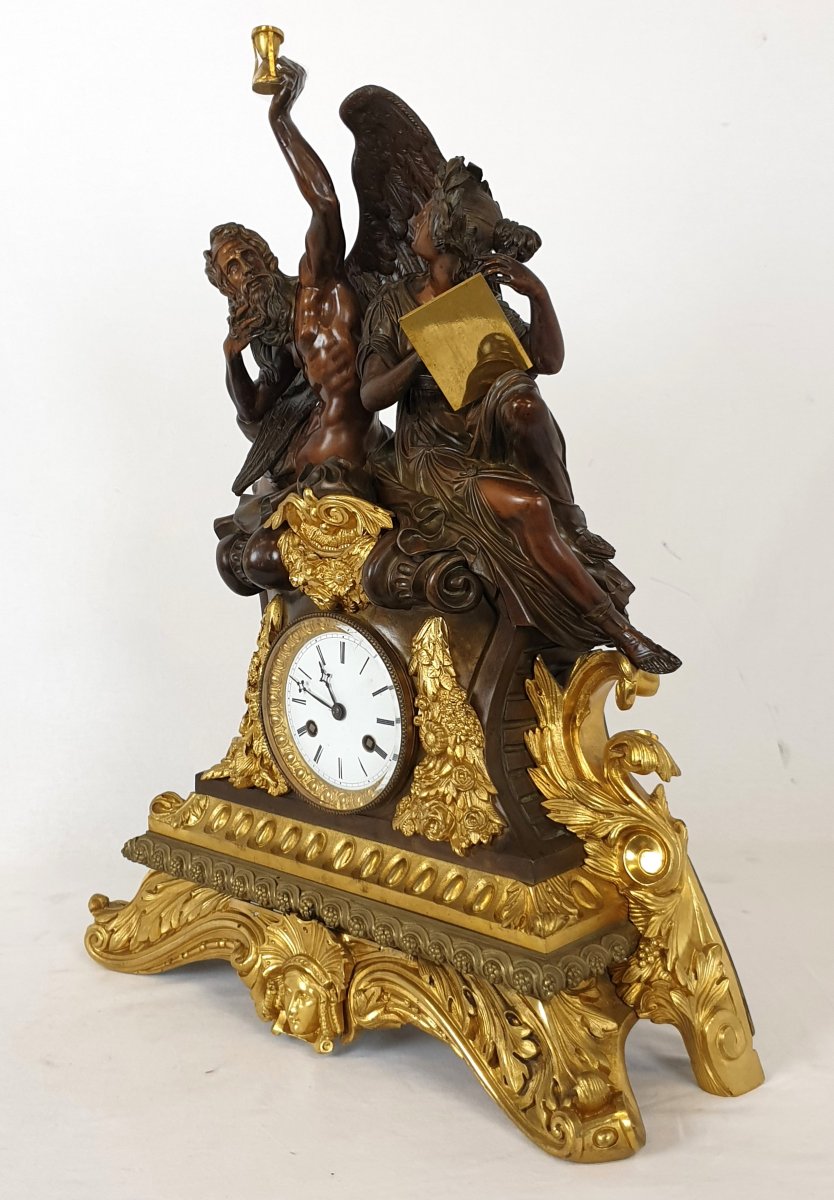 Pendule En Chronos Et Clio Bronze Dore 1820-1830-photo-2