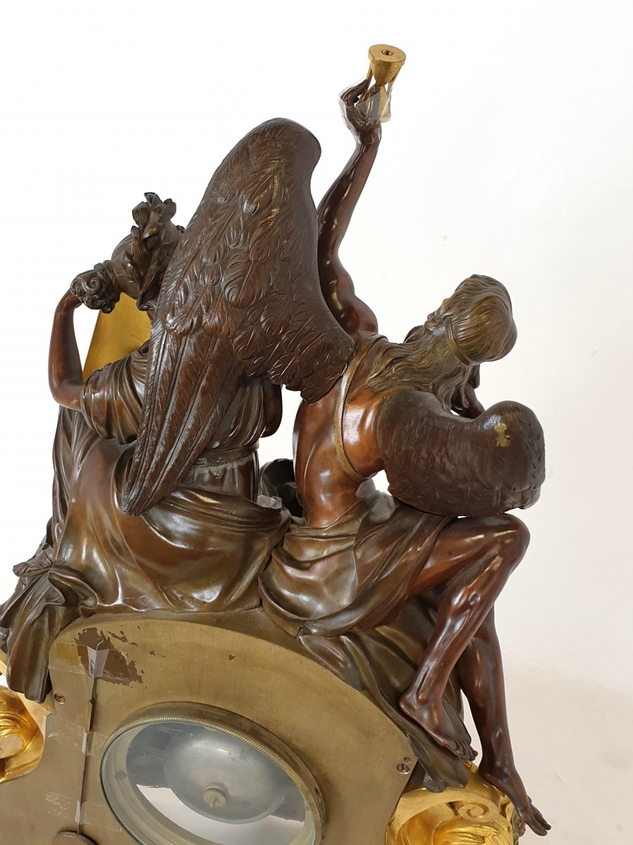 Pendule En Chronos Et Clio Bronze Dore 1820-1830-photo-5