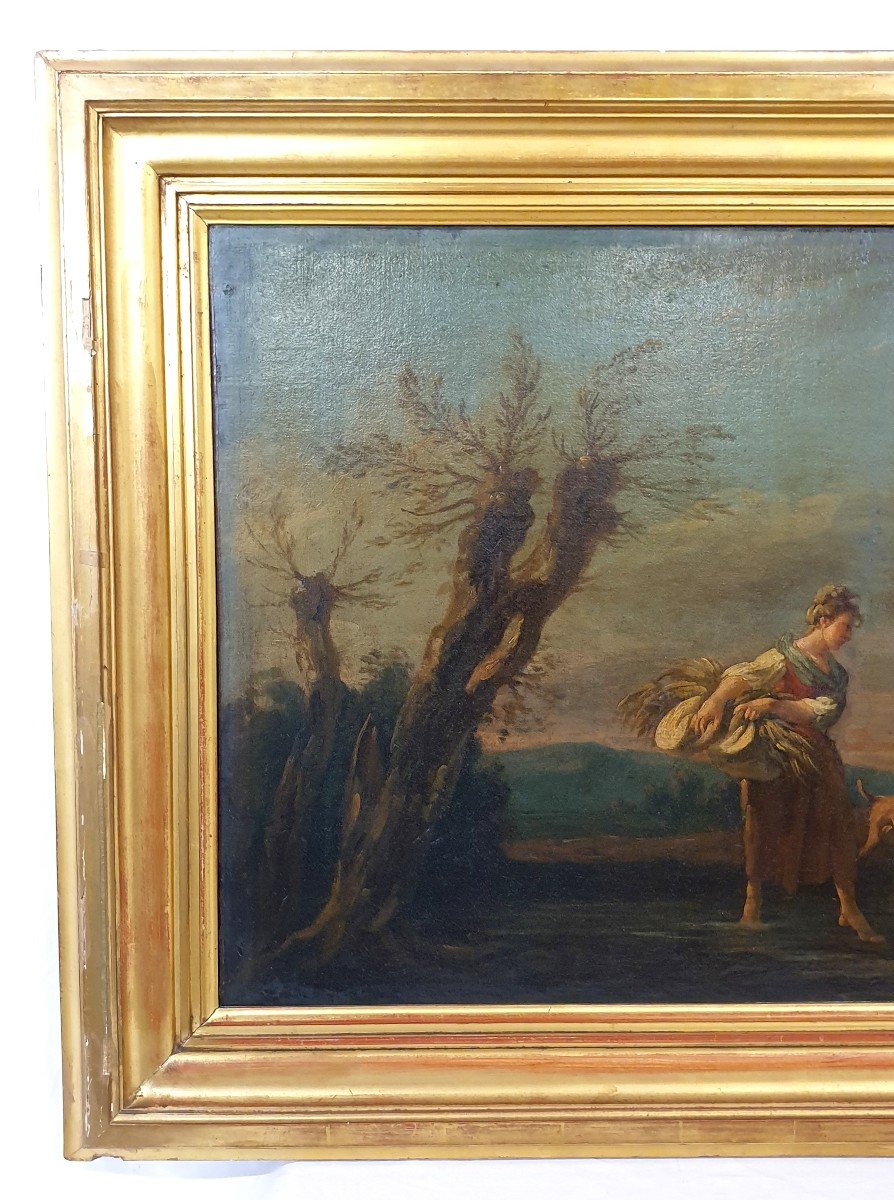 Oil Painting 78x153 Cm Cattle At A Water Point 18th Century-photo-1