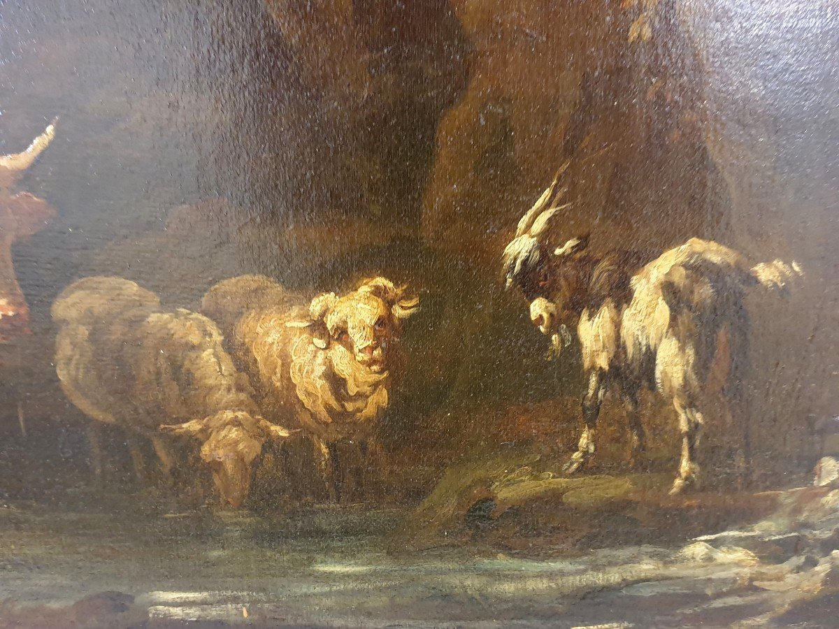 Oil Painting 78x153 Cm Cattle At A Water Point 18th Century-photo-6