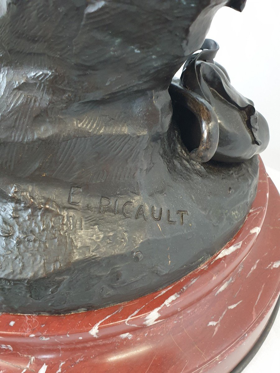 Important Bronze Figure 126 Cm E. Picault 19th Century-photo-4