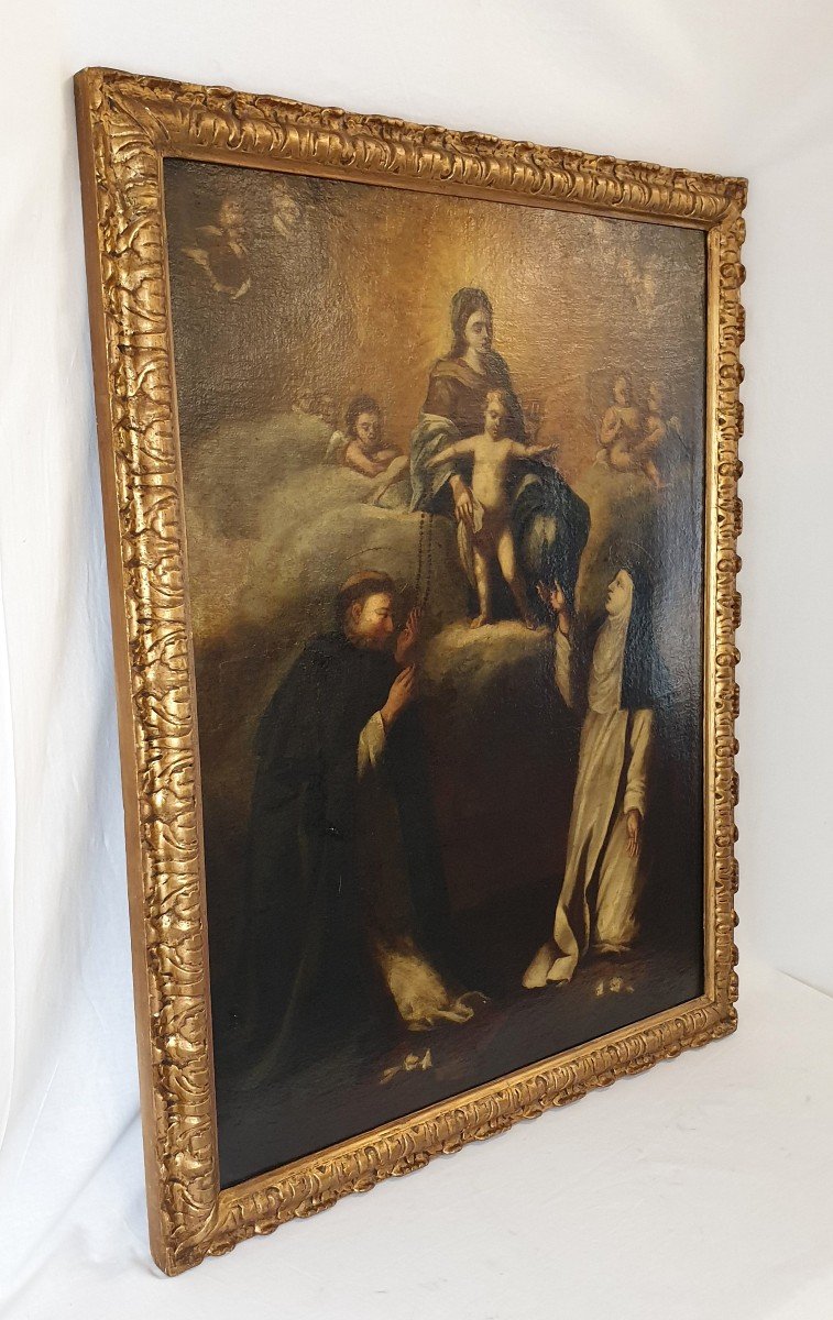 Huile Sur Toile Notre Dame Du Rosaire Des Saints 18eme Siecle-photo-2