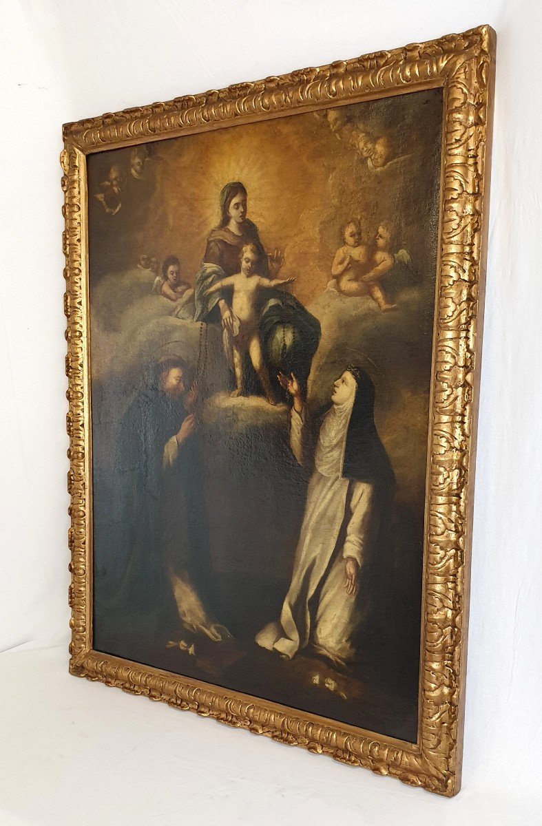 Huile Sur Toile Notre Dame Du Rosaire Des Saints 18eme Siecle-photo-3