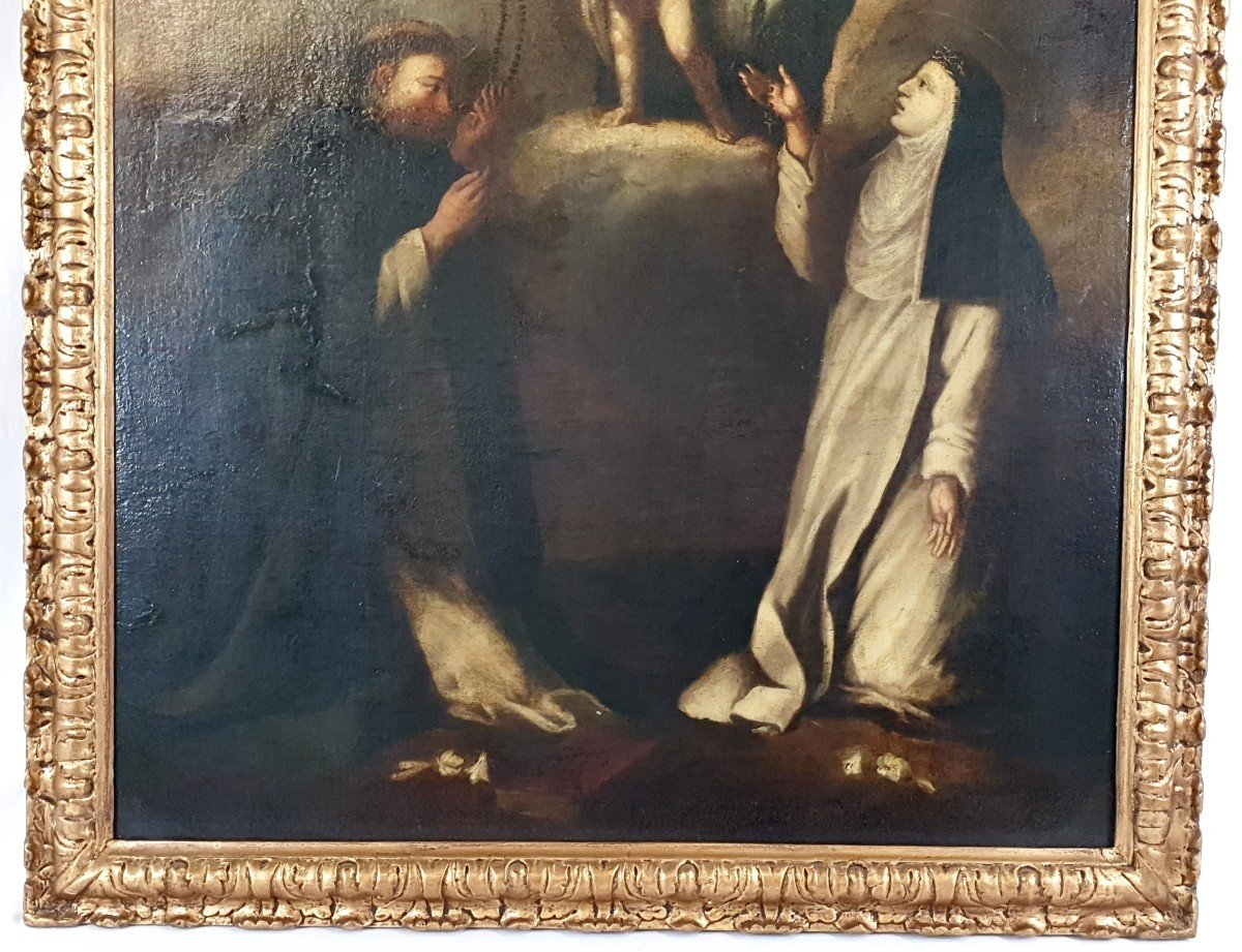 Huile Sur Toile Notre Dame Du Rosaire Des Saints 18eme Siecle-photo-1