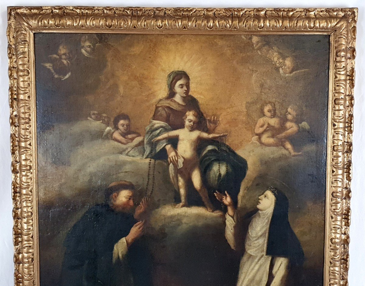 Huile Sur Toile Notre Dame Du Rosaire Des Saints 18eme Siecle-photo-2