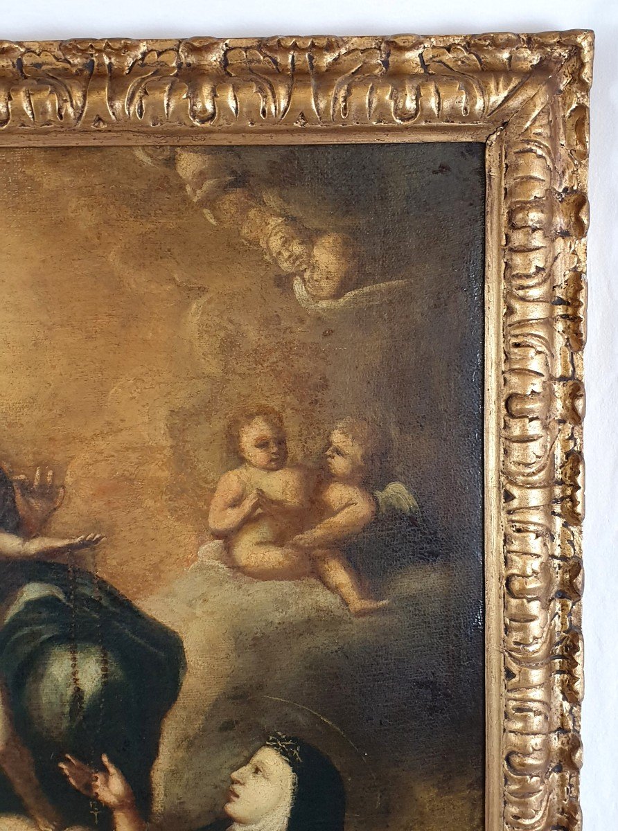 Huile Sur Toile Notre Dame Du Rosaire Des Saints 18eme Siecle-photo-4