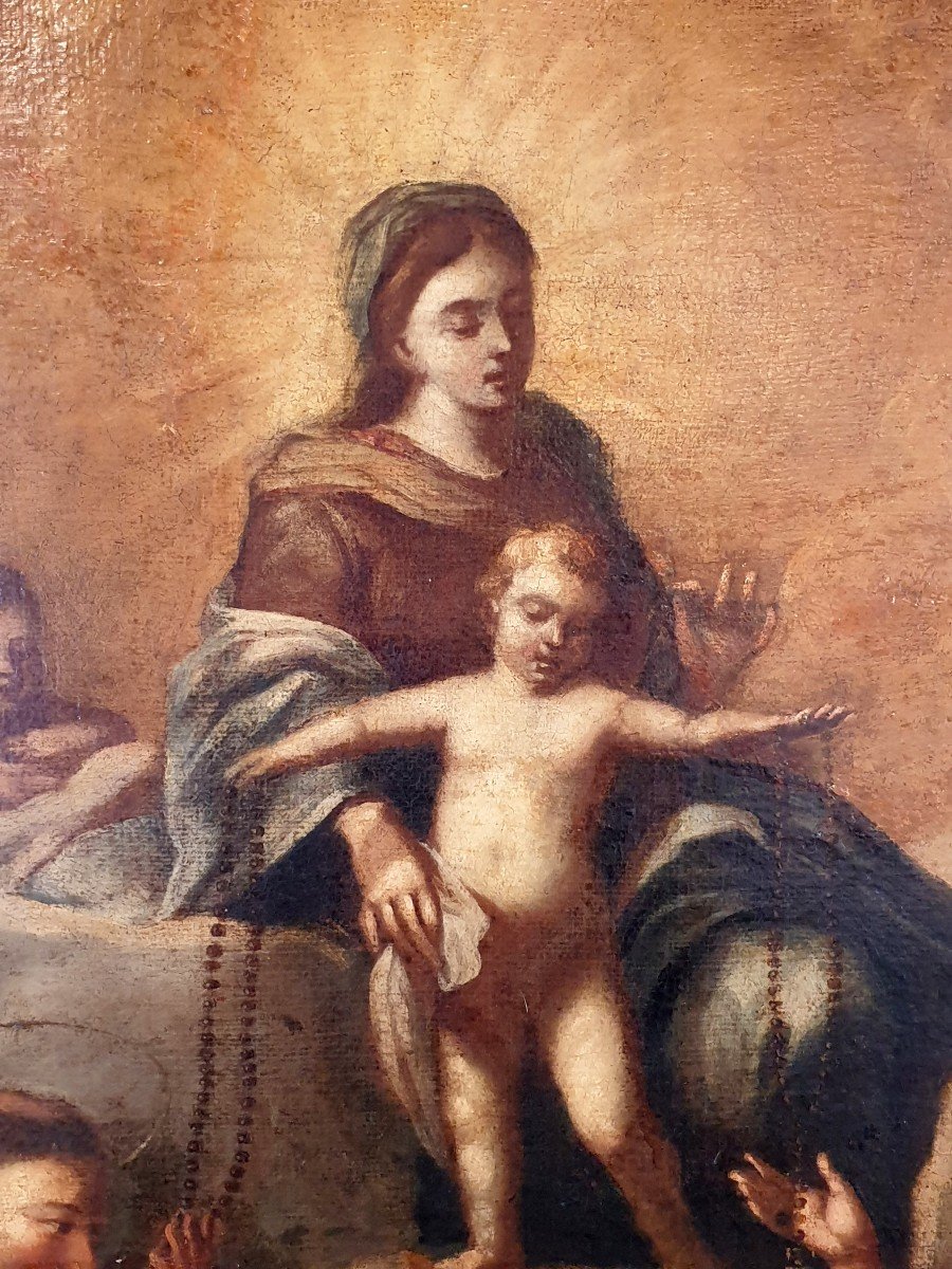 Huile Sur Toile Notre Dame Du Rosaire Des Saints 18eme Siecle-photo-5