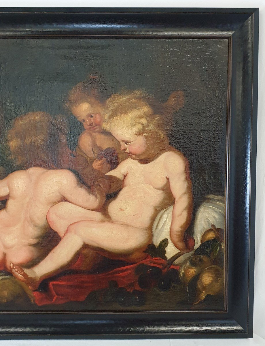 Huile Sur Toile Christ De St. Jean Et Les Anges Selon Rubens 19eme Siècle-photo-3