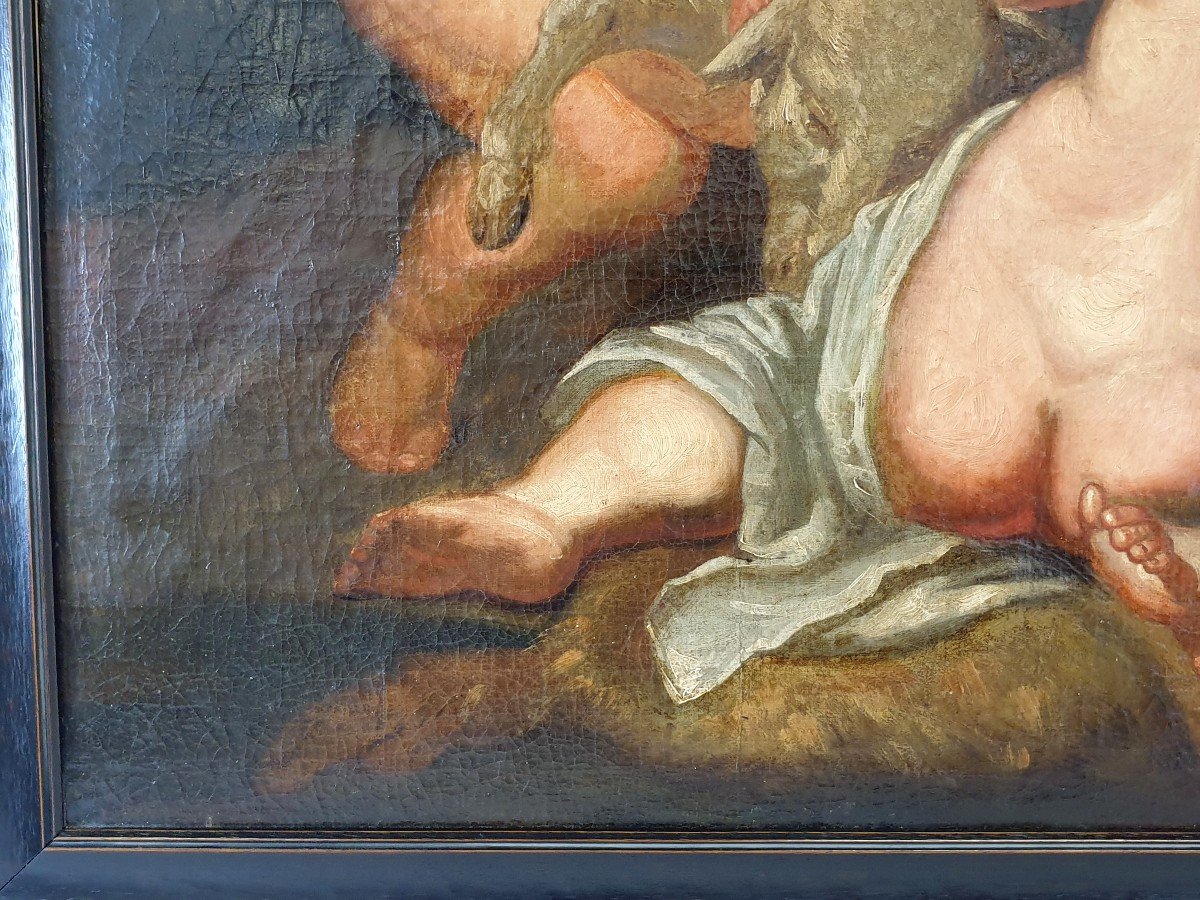 Huile Sur Toile Christ De St. Jean Et Les Anges Selon Rubens 19eme Siècle-photo-1