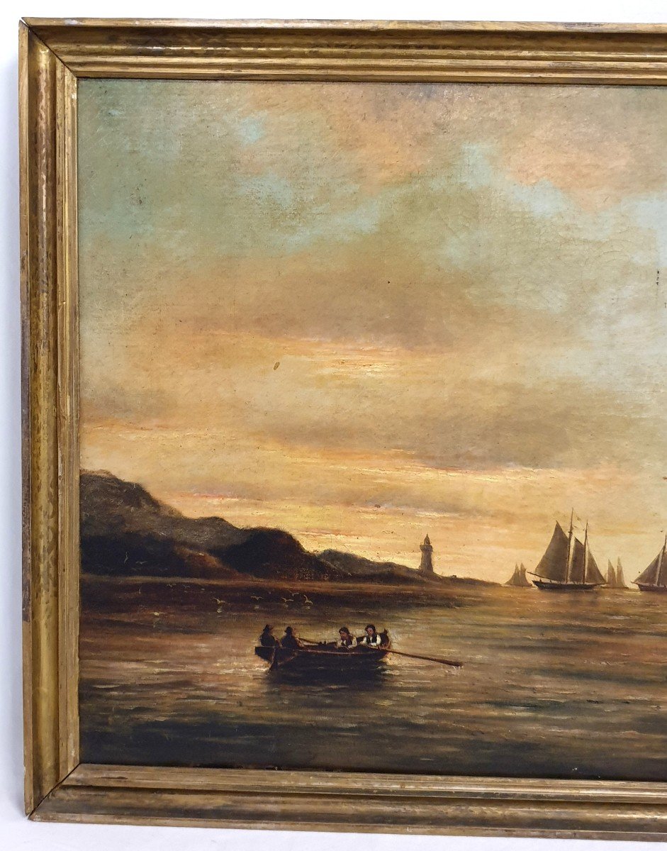 Oil On Canvas Marine Mooring Of The Frégate 19th Century-photo-2