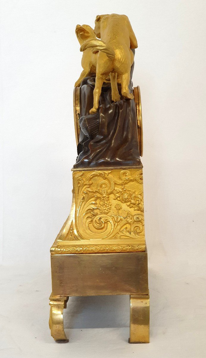 Pendule Charles X Chiens Et Amores Bronze DorÉ 1830-photo-5