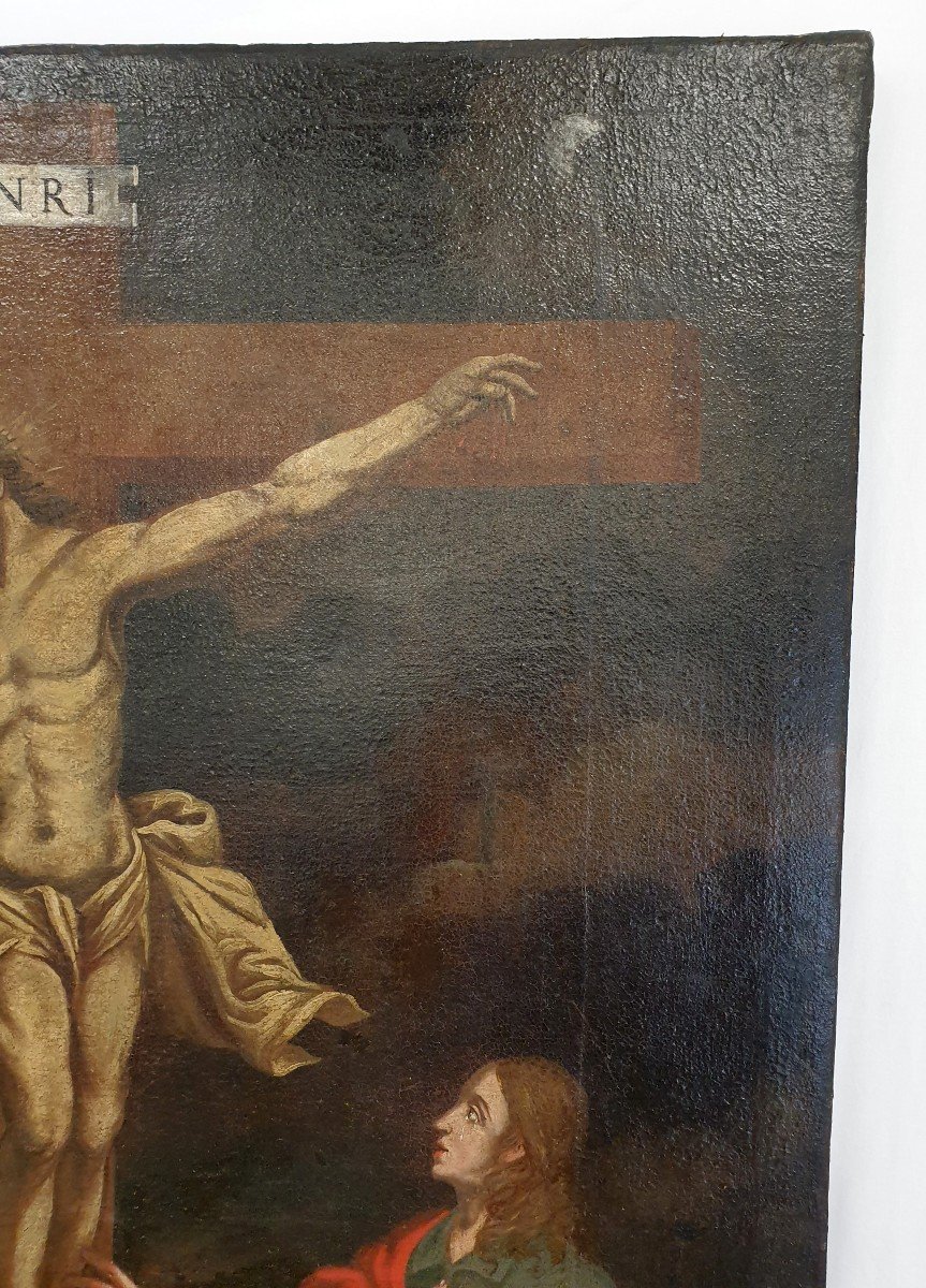 Huile Sur Toile Crucifixion Du Christ 17ème Siècle 163x118-photo-3