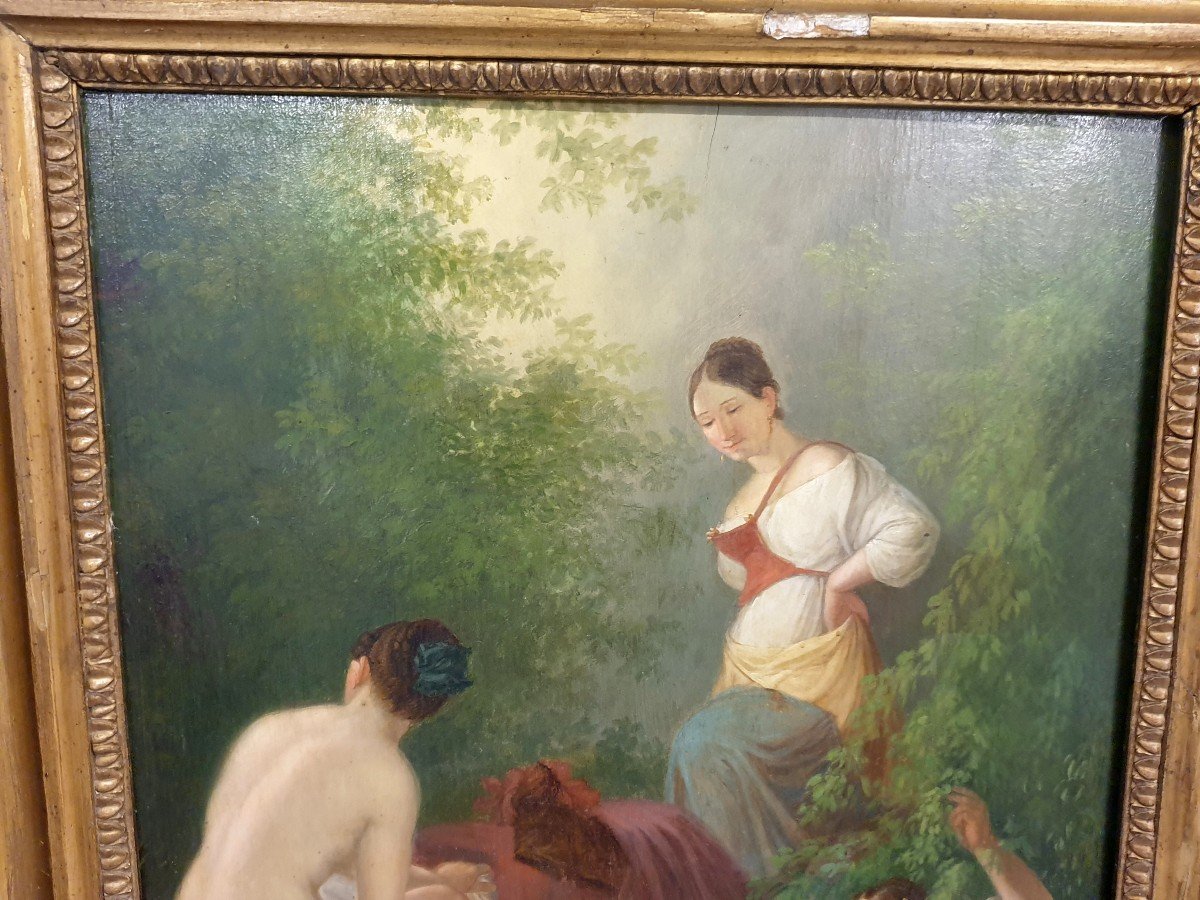 Oil On Board Swimming In The Forest 19th Century-photo-1