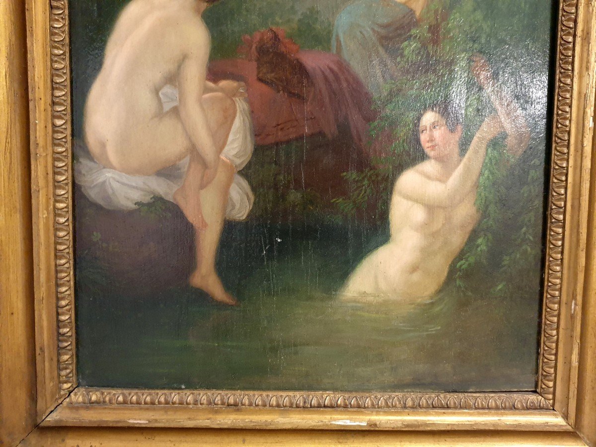 Oil On Board Swimming In The Forest 19th Century-photo-2