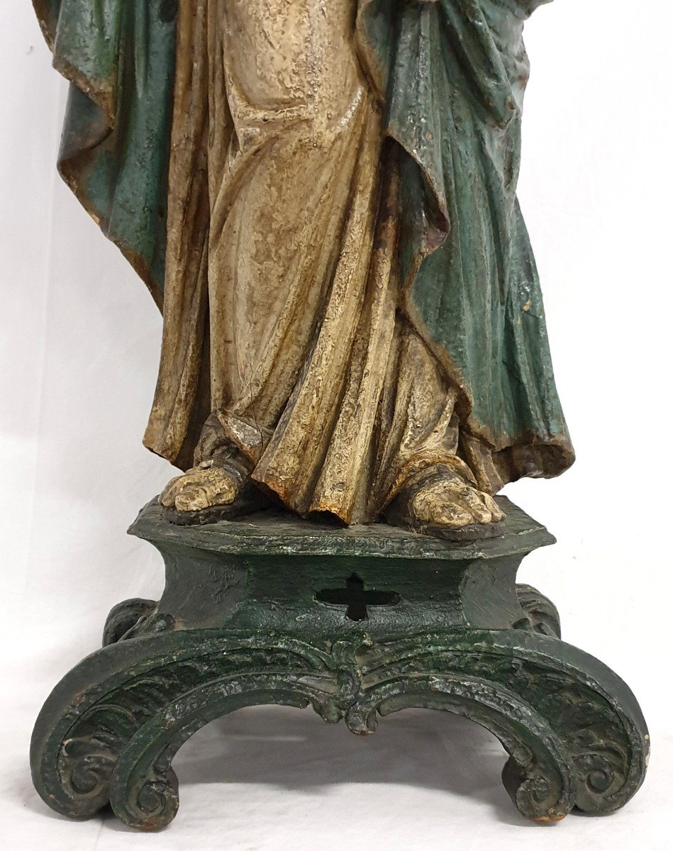 Figure Mother Of God With Child 18th Century Polychrome-photo-1
