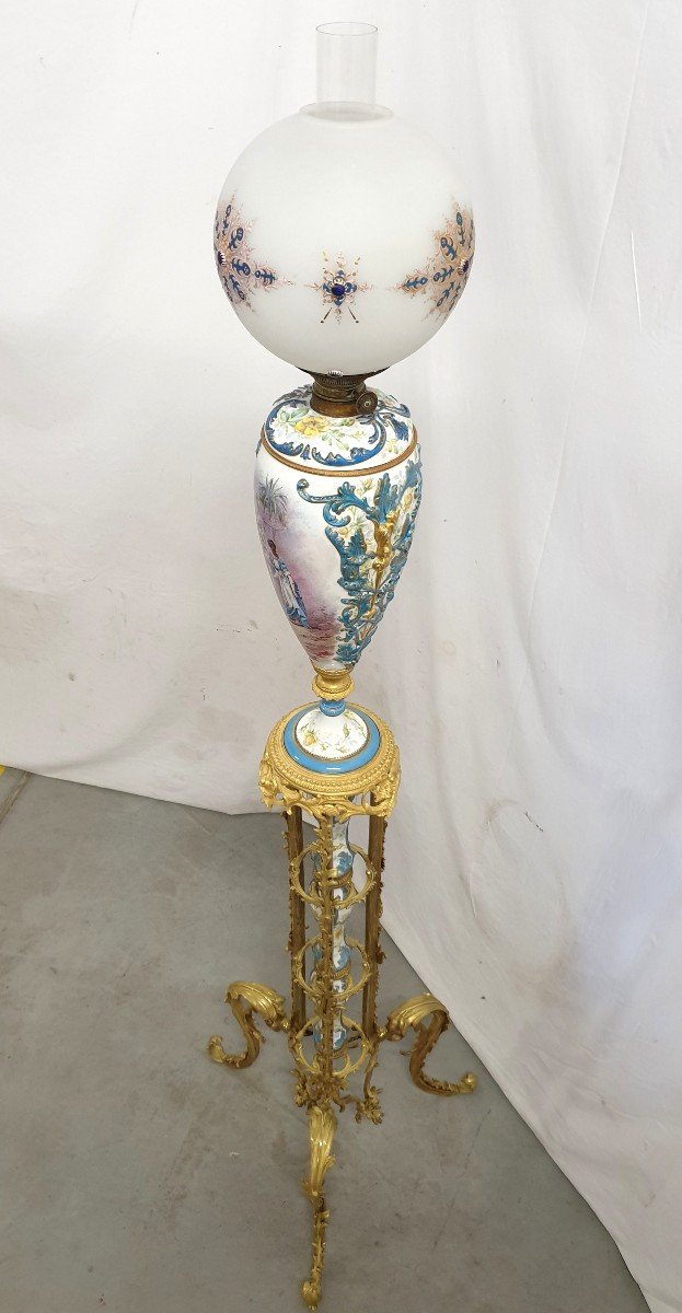 Lampadaire Porcelaine De Sevres Bronze Dore Signee 193 cm-photo-3