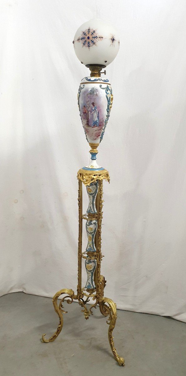 Lampadaire Porcelaine De Sevres Bronze Dore Signee 193 cm-photo-4