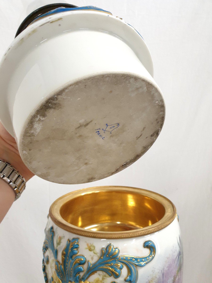 Lampadaire Porcelaine De Sevres Bronze Dore Signee 193 cm-photo-1