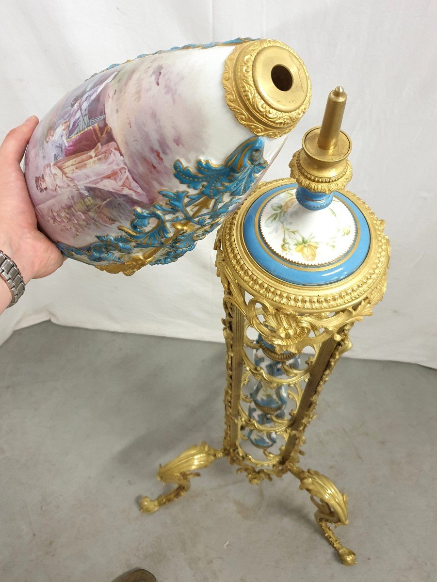 Lampadaire Porcelaine De Sevres Bronze Dore Signee 193 cm-photo-2