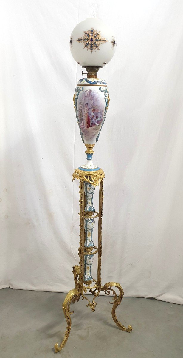 Lampadaire Porcelaine De Sevres Bronze Dore Signee 193 cm