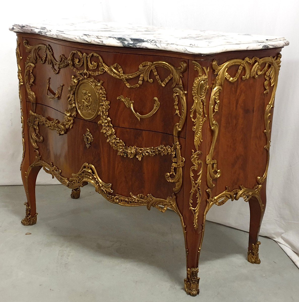 Commode Louis XVI Bronze Dore Medaille Marble-photo-2