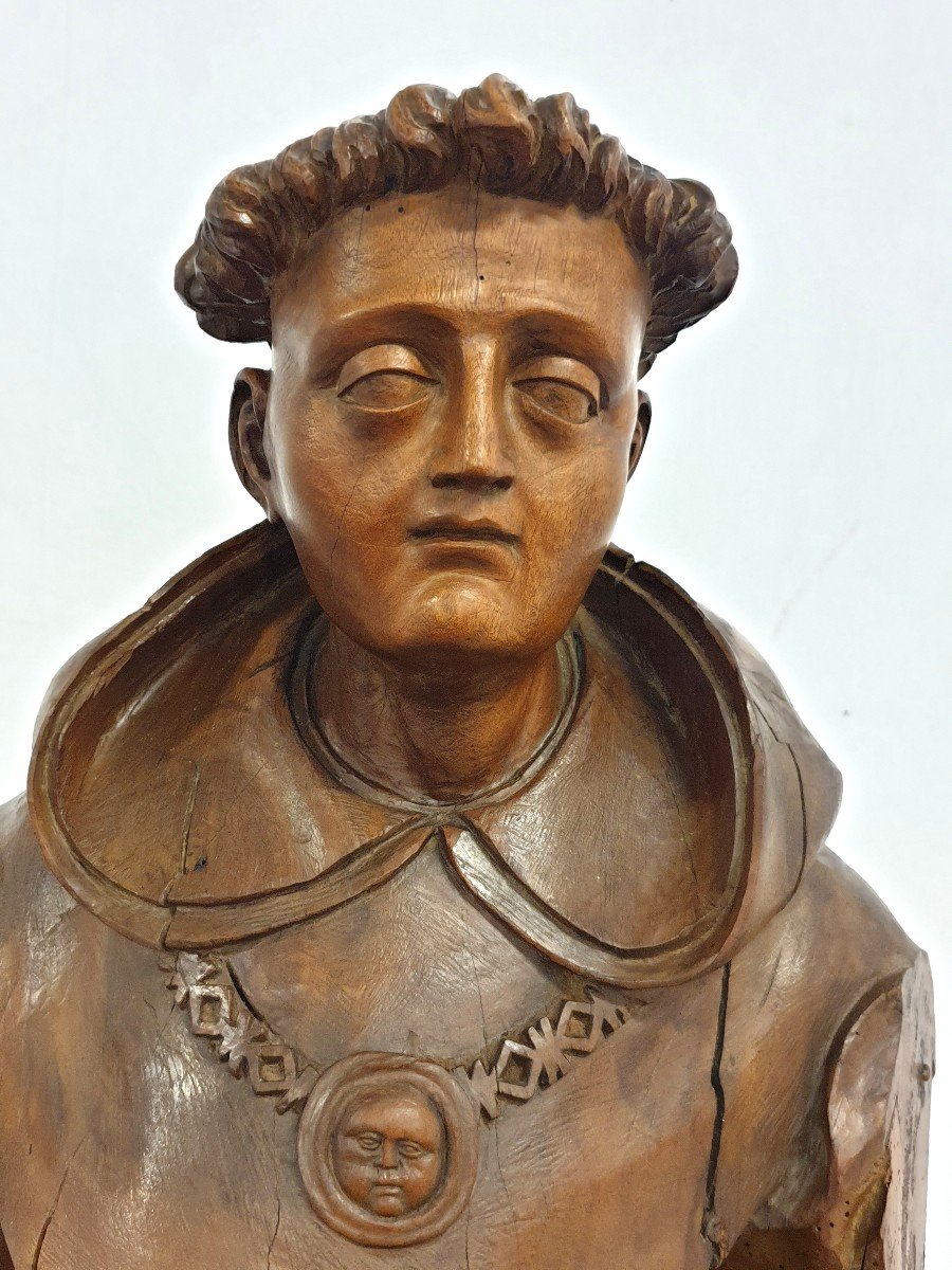 Sacred Figure Of St.antonie XVII In Wood 117 Cm-photo-2