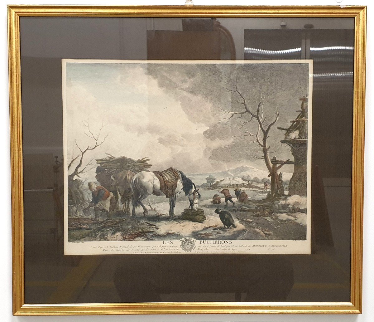 18th Century Color Engraving Philips Wouwerman 58 X 66 Cm