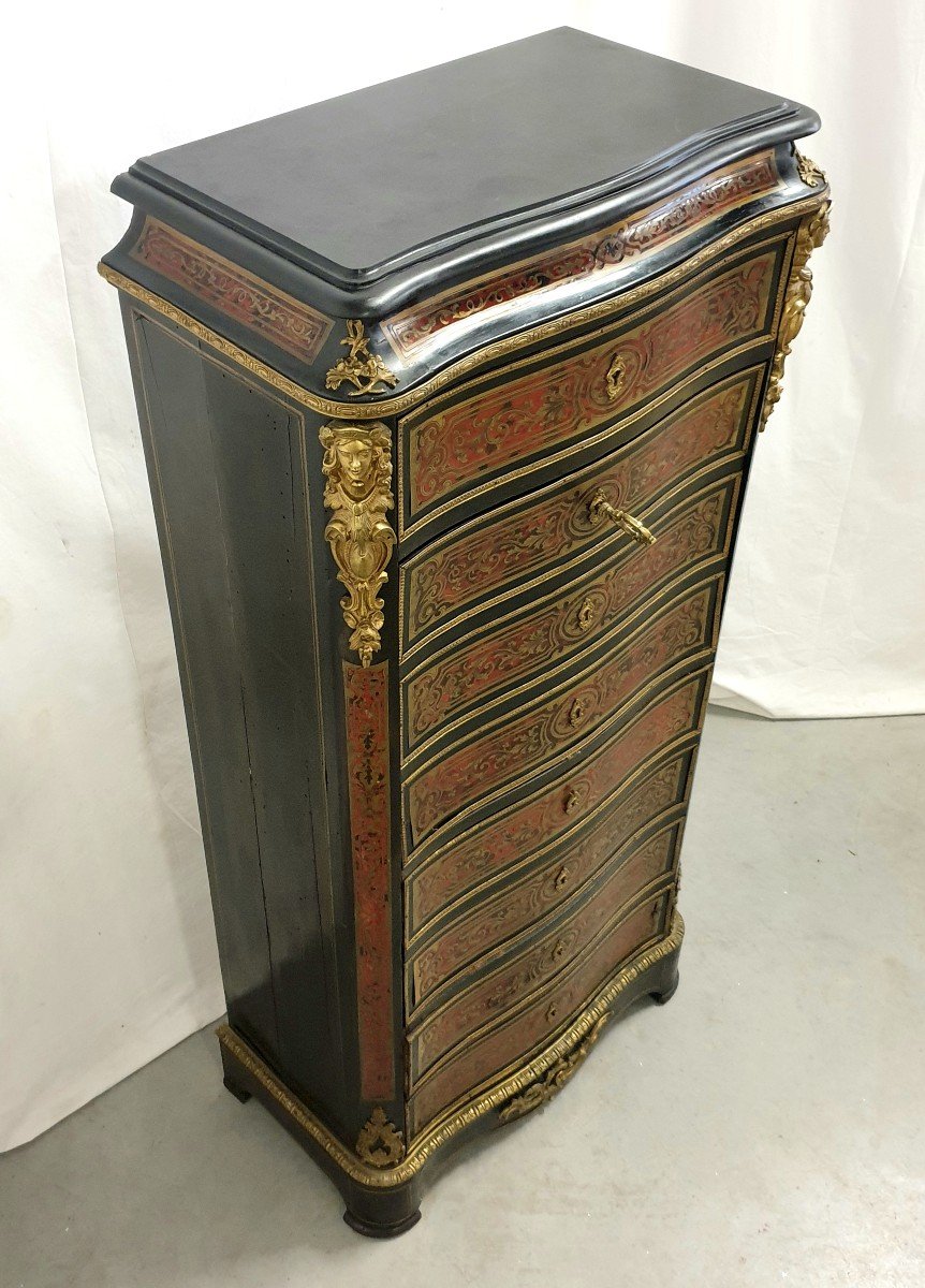 Secretary In Boulle Marquetry Bronze Dore Black Marble 141 Cm-photo-3