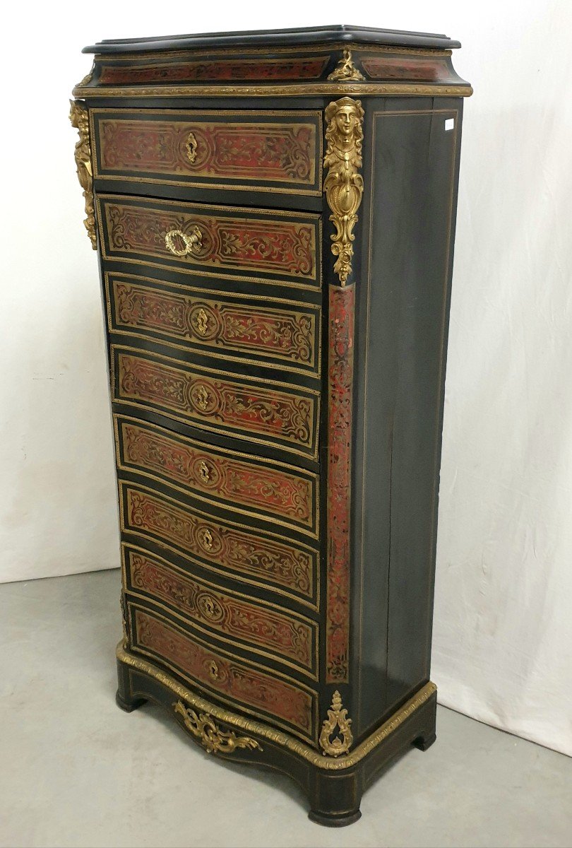 Secretaire En Marqueterie Boulle Bronze Dore Marbre Noir 141 Cm-photo-4