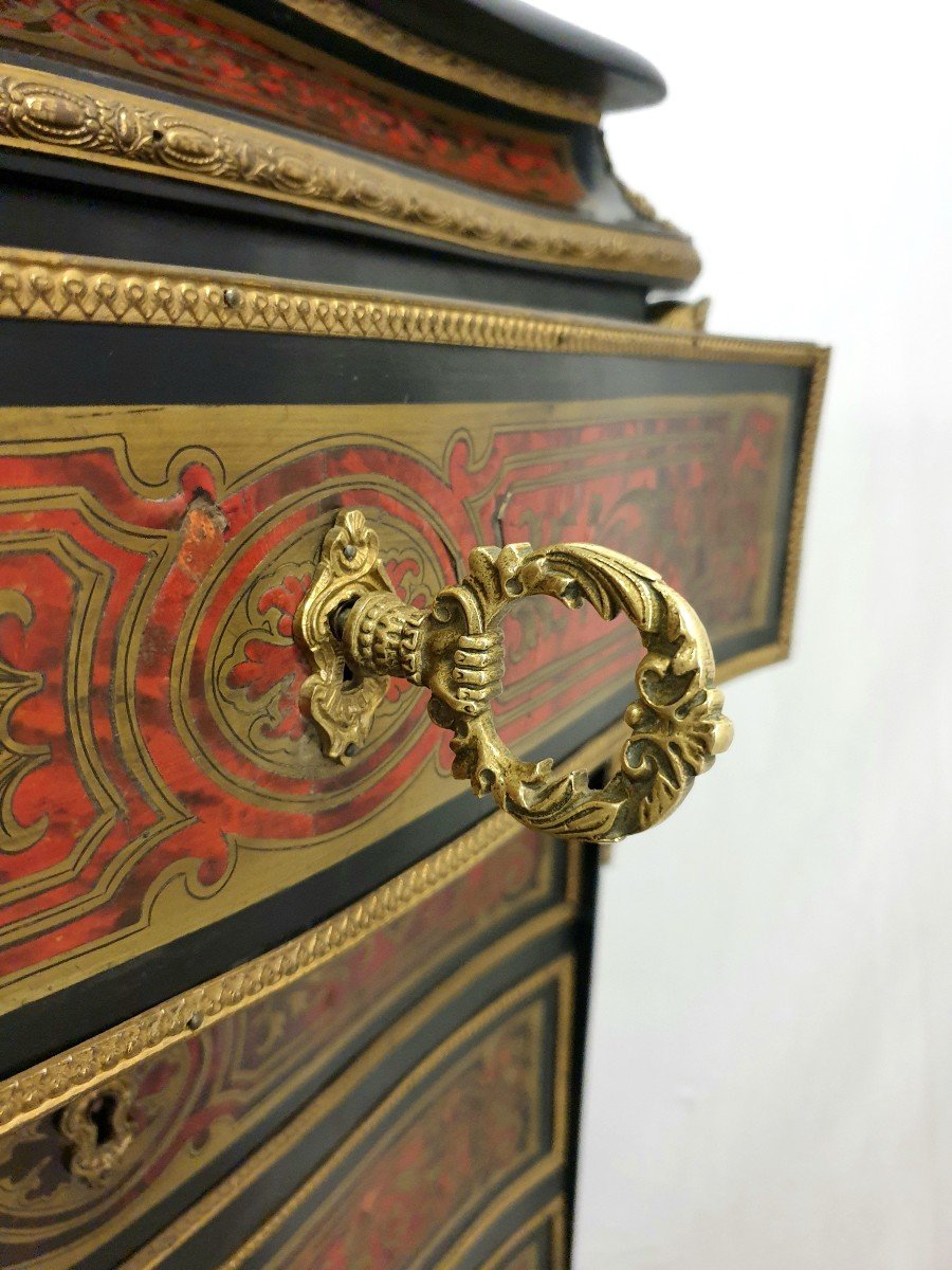 Secretary In Boulle Marquetry Bronze Dore Black Marble 141 Cm-photo-2