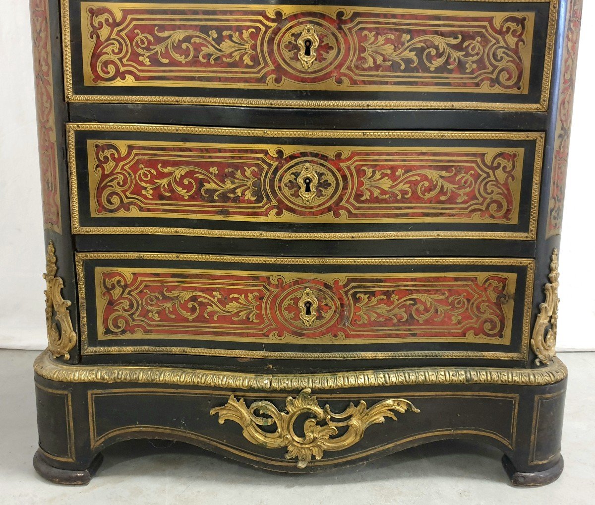 Secretaire En Marqueterie Boulle Bronze Dore Marbre Noir 141 Cm-photo-4